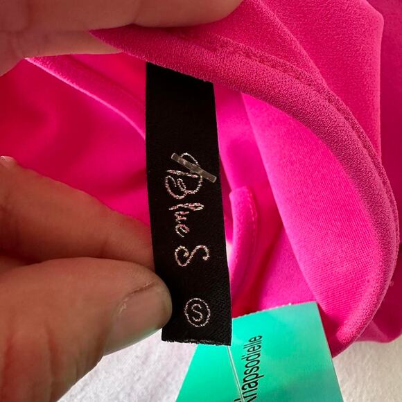 Womens Dress Size Small Pink BodyCon Ruffles Retro 80s Vibes Fun Bold Party - Picture 6 of 8